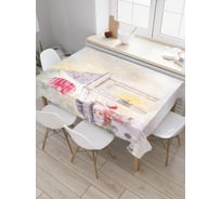 Прямоугольная скатерть JOYARTY Веселый снеговик под елкой из сатена tc_21493_120x145