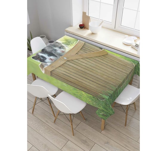 Прямоугольная скатерть JOYARTY Ведро с котиками из сатена tc_9633_120x145 1
