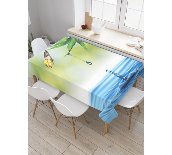 Прямоугольная скатерть JOYARTY Бабочка ловит каплю из сатена tc_2615_120x145 1