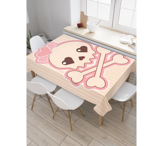 Прямоугольная скатерть JoyArty Милый череп с сердцами из сатена tc_9763_120x145