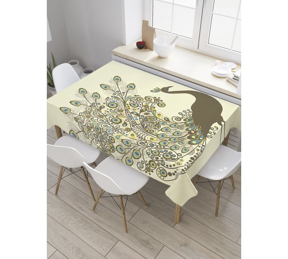 Прямоугольная скатерть JoyArty Павлин с распустившимся хвостом из сатена tc_28123_120x145 1