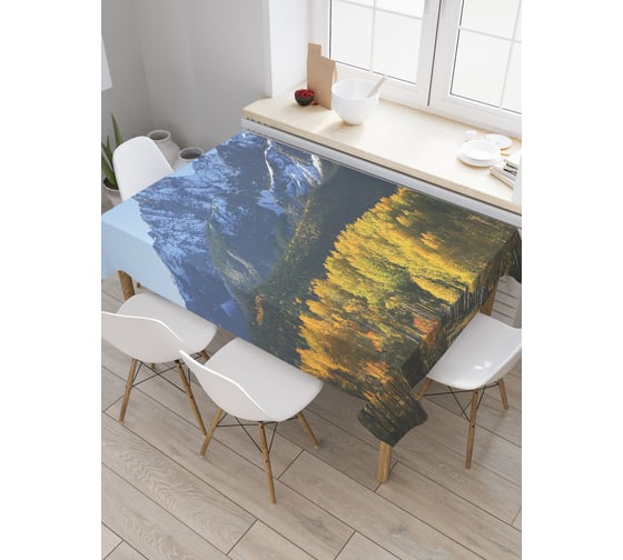 Прямоугольная скатерть JoyArty Лес, переходящий в горы из сатена tc_21523_120x145 1