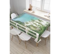 Прямоугольная скатерть JoyArty Окно к островам из сатена tc_7779_120x145