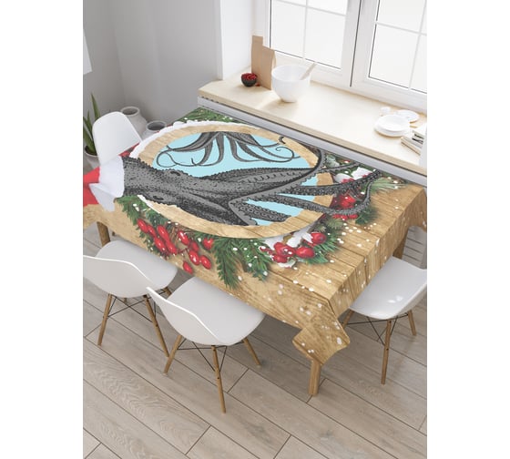 Прямоугольная скатерть JoyArty Осьминог в рождественском венке из сатена tc_5774_120x145 1