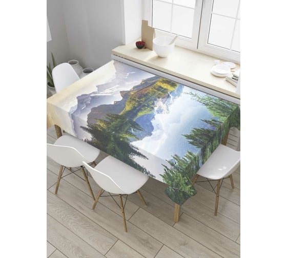 Прямоугольная скатерть JoyArty Лесное озеро у гор из сатена tc_8362_120x145 1