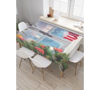 Прямоугольная скатерть JoyArty Новогоднее окно из сатена tc_21495_120x145