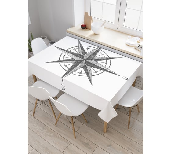 Прямоугольная скатерть JoyArty Компас монохром из сатена tc_38941_120x145 1