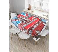 Прямоугольная скатерть JoyArty Красный автобус на фоне моста из сатена tc_4873_120x145