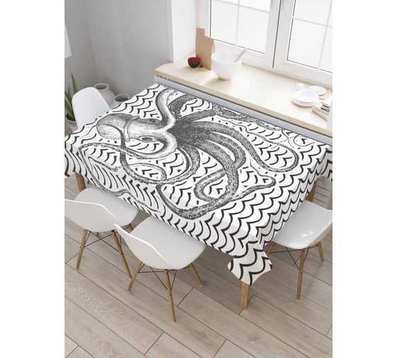 Прямоугольная скатерть JoyArty Осьминог на волнах из сатена tc_5097_120x145 1