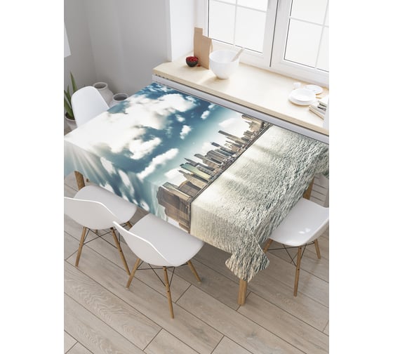 Прямоугольная скатерть JoyArty Небоскребы на острове из сатена tc_3482_120x145 1