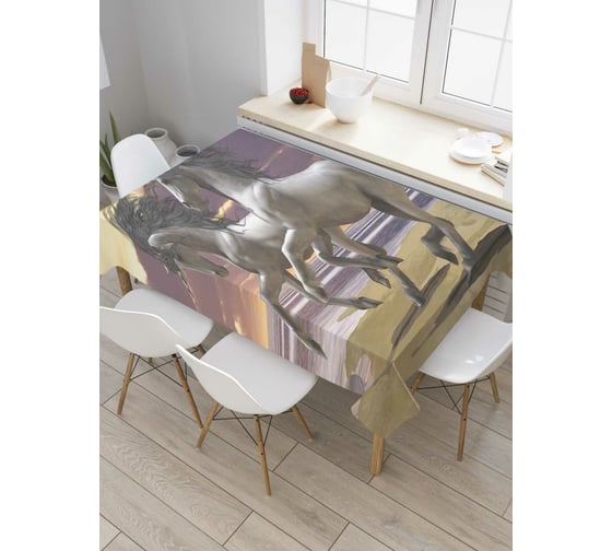 Прямоугольная скатерть JoyArty Лошади у моря из сатена tc_7226_120x145 1