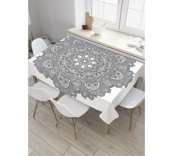 Прямоугольная скатерть JoyArty Мандала монохром из сатена tc_35466_120x145 1