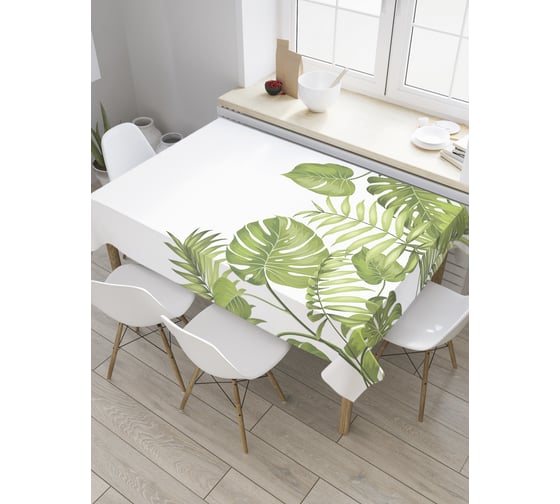 Прямоугольная скатерть JoyArty Листья тропических растений из сатена tc_36054_120x145 1