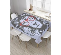 Прямоугольная скатерть JoyArty Лев в очках из сатена tc_28508_120x145