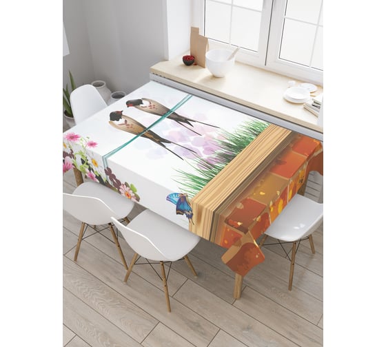 Прямоугольная скатерть JoyArty Пара ласточек из сатена tc_32306_120x145 1