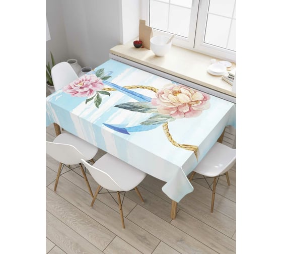 Прямоугольная скатерть JoyArty Облачный якорь с цветами из сатена tc_7083_120x145 1