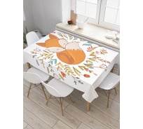 Прямоугольная скатерть JoyArty Лисичка и цветы из сатена tc_29016_120x145