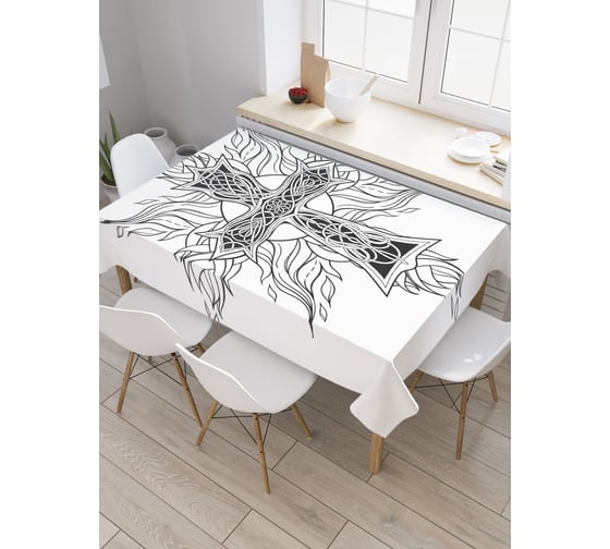 Прямоугольная скатерть JoyArty Лиственный крест из сатена tc_18620_120x145 1