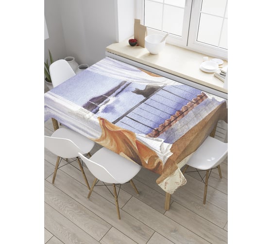 Прямоугольная скатерть JoyArty Кошка на веранде из сатена tc_32331_120x145 1