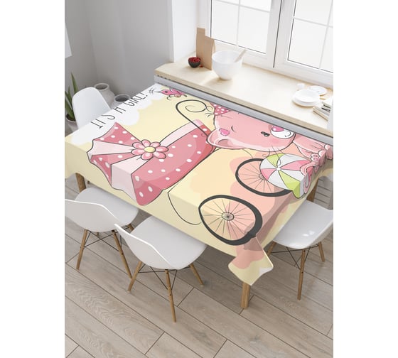 Прямоугольная скатерть JoyArty Кошечка у коляски из сатена tc_35091_120x145 1