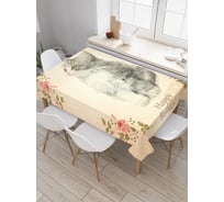 Прямоугольная скатерть JoyArty Котик в окружении цветов из сатена tc_34334_120x145