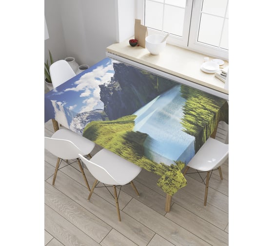 Прямоугольная скатерть JoyArty Озеро среди гор из сатена tc_28449_120x145 1