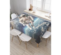 Прямоугольная скатерть JoyArty Космонавт над Землей из сатена tc_25085_120x145
