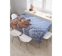 Прямоугольная скатерть JoyArty Медвежья рыбалка из сатена tc_21729_120x145