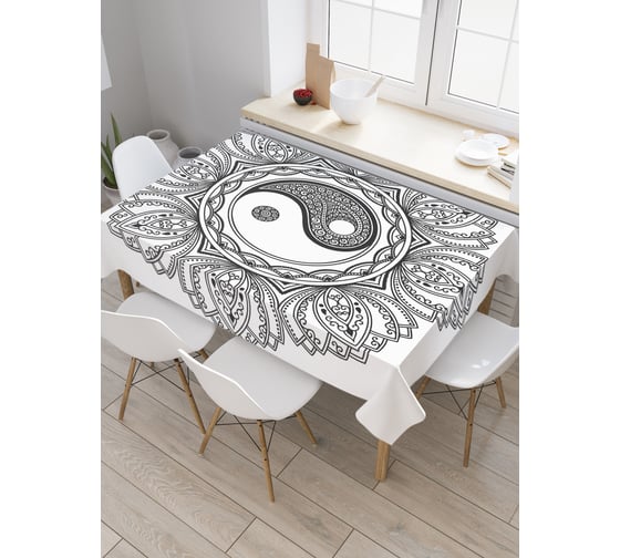 Прямоугольная скатерть JoyArty Лепестки Инь и ян из сатена tc_18608_120x145 1