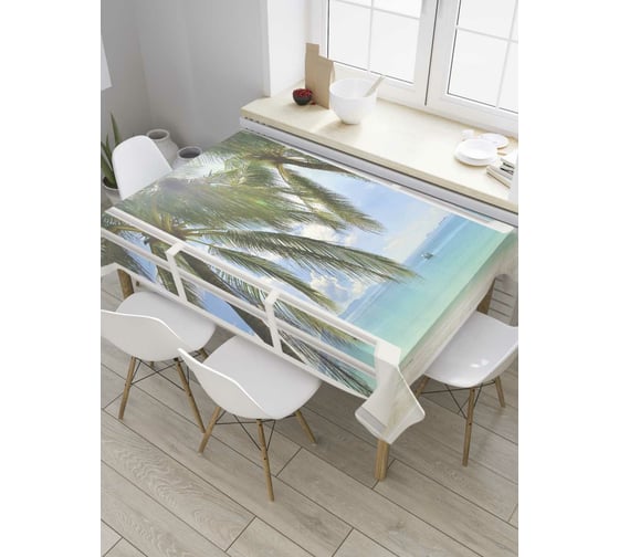Прямоугольная скатерть JoyArty Пальмовое окно из сатена tc_8105_120x145 1