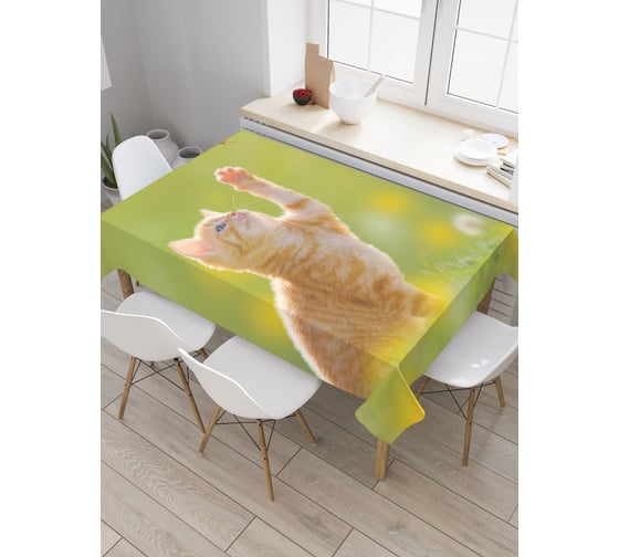 Прямоугольная скатерть JoyArty Кошечка на природе из сатена tc_30009_120x145 1