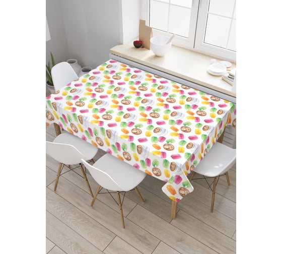 Прямоугольная скатерть JoyArty Кофе с макарунами из сатена tc_32002_120x145 1