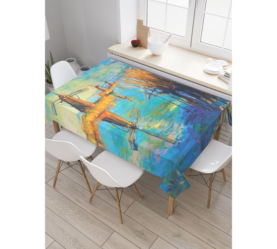 Прямоугольная скатерть JoyArty Мельница над рекой из сатена tc_15118_120x145