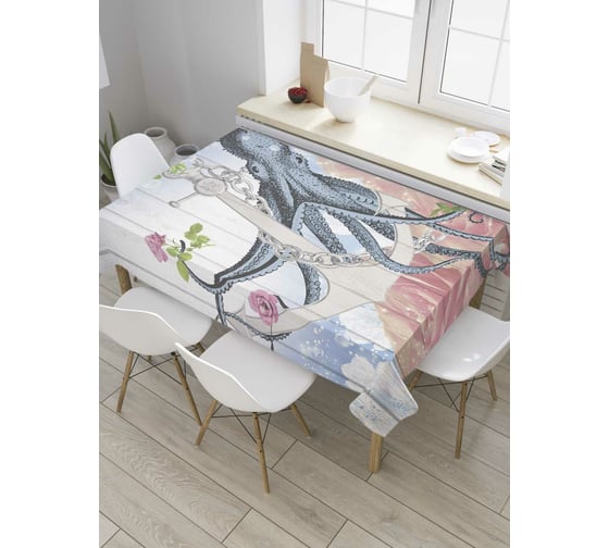 Прямоугольная скатерть JoyArty Осьминог с якорем из сатена tc_7972_120x145 1