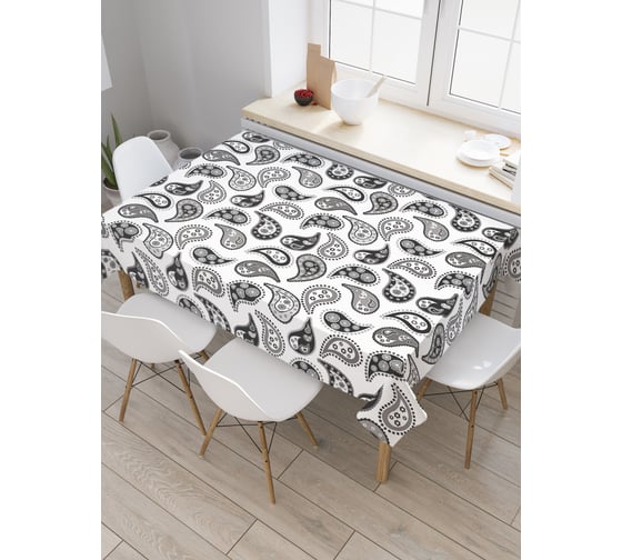 Прямоугольная скатерть JoyArty Лепесточная серость из сатена tc_21969_120x145