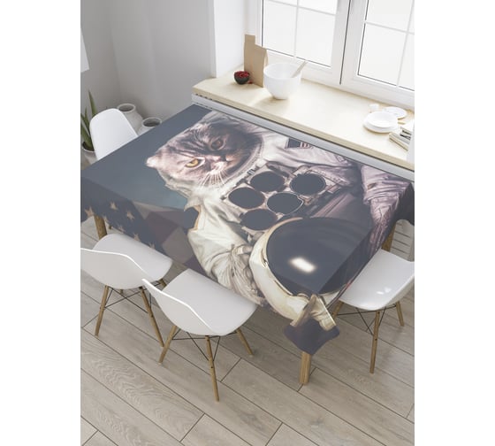 Прямоугольная скатерть JoyArty Кот-космонавт из США из сатена tc_33507_120x145 1
