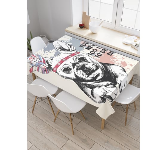 Прямоугольная скатерть JoyArty Мечта собаки из сатена tc_30823_120x145 1