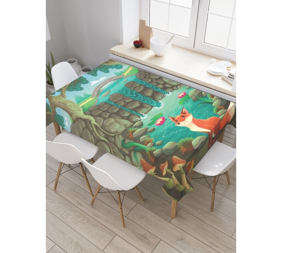 Прямоугольная скатерть JoyArty Лис у озера из сатена tc_30433_120x145 1