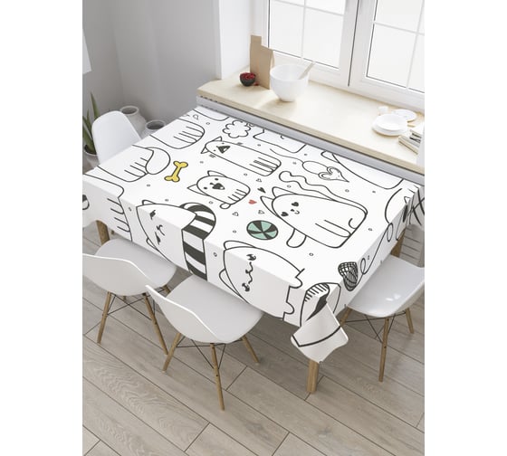 Прямоугольная скатерть JoyArty Кошачий распорядок из сатена tc_28532_120x145 1