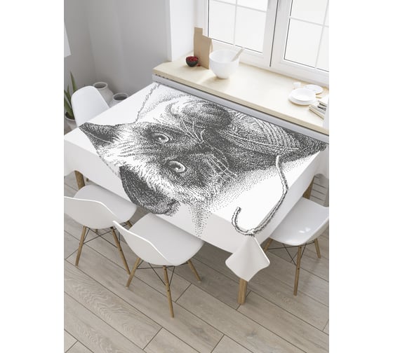 Прямоугольная скатерть JoyArty Котик с клубком из сатена tc_32183_120x145 1