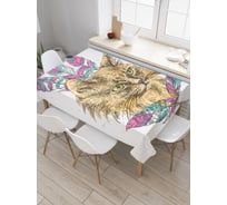 Прямоугольная скатерть JoyArty Кот с перьями из сатена tc_30289_120x145