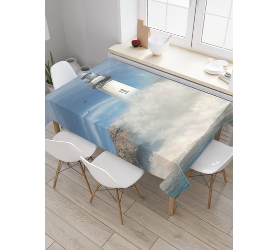 Прямоугольная скатерть JoyArty Маяк за волной из сатена tc_5459_120x145 1