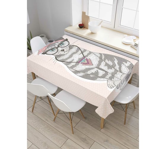 Прямоугольная скатерть JoyArty Котик в косынке из сатена tc_37250_120x145 1