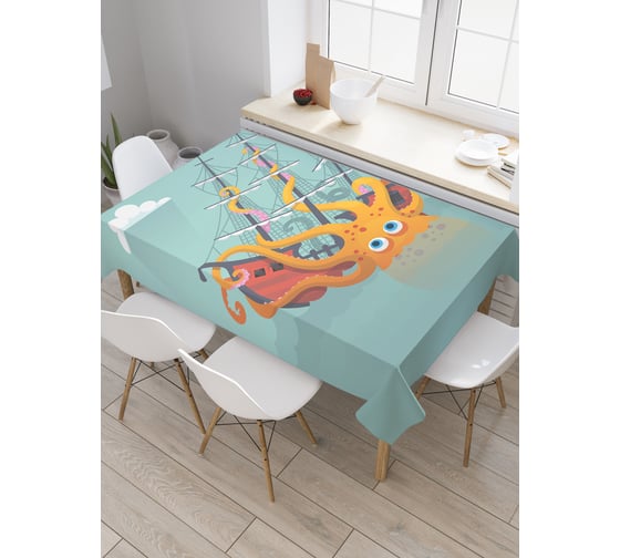 Прямоугольная скатерть JoyArty Оранжевый осьминог из сатена tc_22274_120x145 1