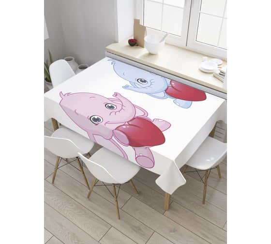 Прямоугольная скатерть JoyArty Парочка слонят из сатена tc_36211_120x145 1