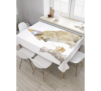 Прямоугольная скатерть JoyArty Кот поздравляет собаку с именинами из сатена tc_34403_120x145