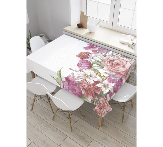 Прямоугольная скатерть JoyArty Переплетение роз и пионов из сатена tc_31234_120x145 1