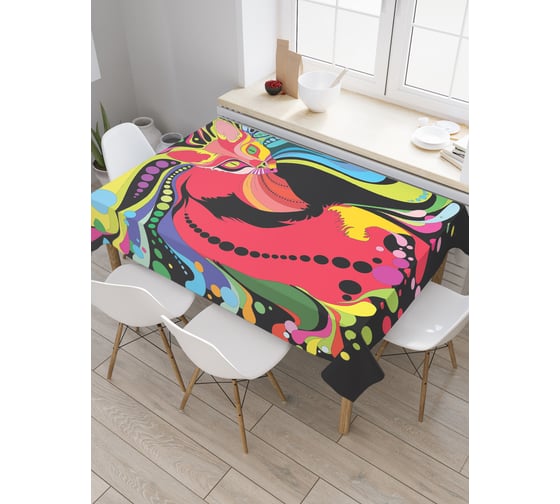 Прямоугольная скатерть JoyArty Кот в красочном видении из сатена tc_18632_120x145 1