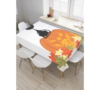 Прямоугольная скатерть JoyArty Кот на тыкве из сатена tc_6006_120x145