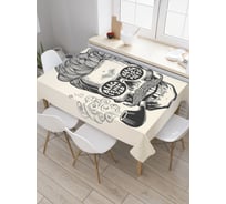 Прямоугольная скатерть JoyArty Курящий череп с усами из сатена tc_40067_120x145